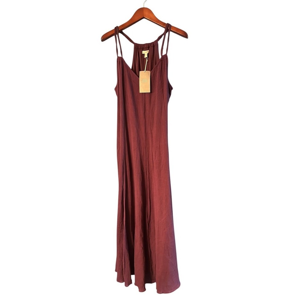 Garnet Hill Women's Gauzy Sleeveless Maxi Dress Rust Red XL